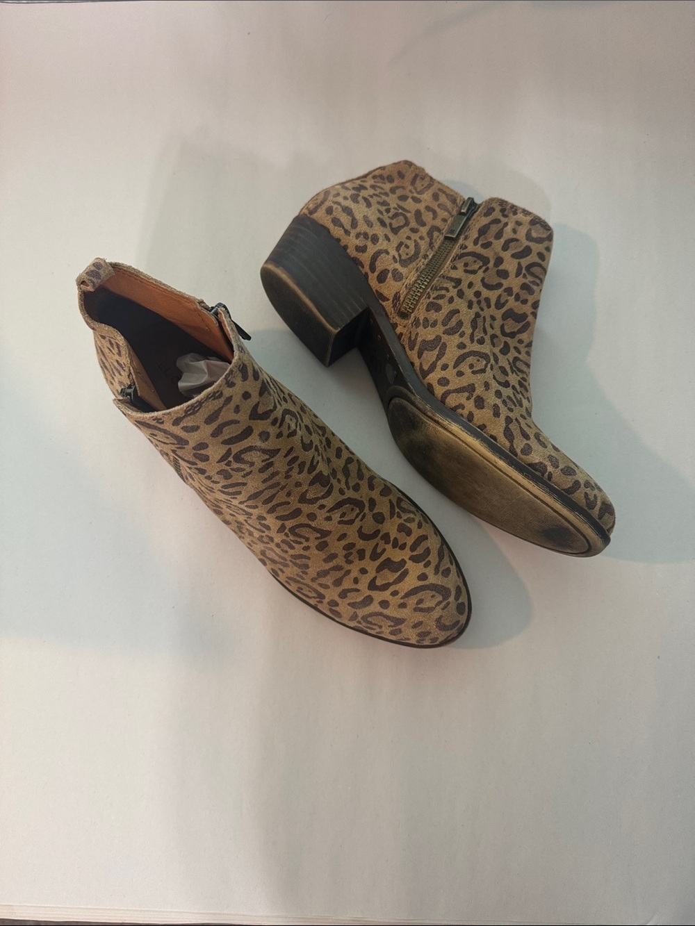 Lucky Brand Booties Size 8.5 Leopard Print Ankle Boots Women's Tan LK Basel - Picture 11 of 13